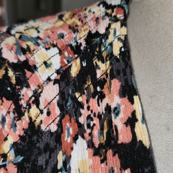 Maurices Black Floral Kimono Colorful Black One Size Shoulder Smocking Bohemiem - Picture 11 of 12